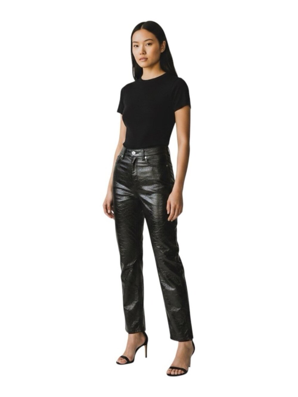 Express Super High Waisted Faux Patent Leather Modern Straight Pant Size 2 Black